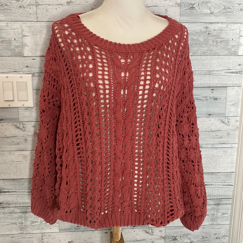 ELODIE PINK CROCHETED OVERSIZED SWEATER